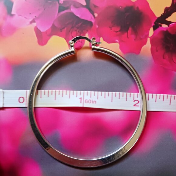 Shiny Sterling Silver Hoop Earrings 2" - Picture 2 of 3